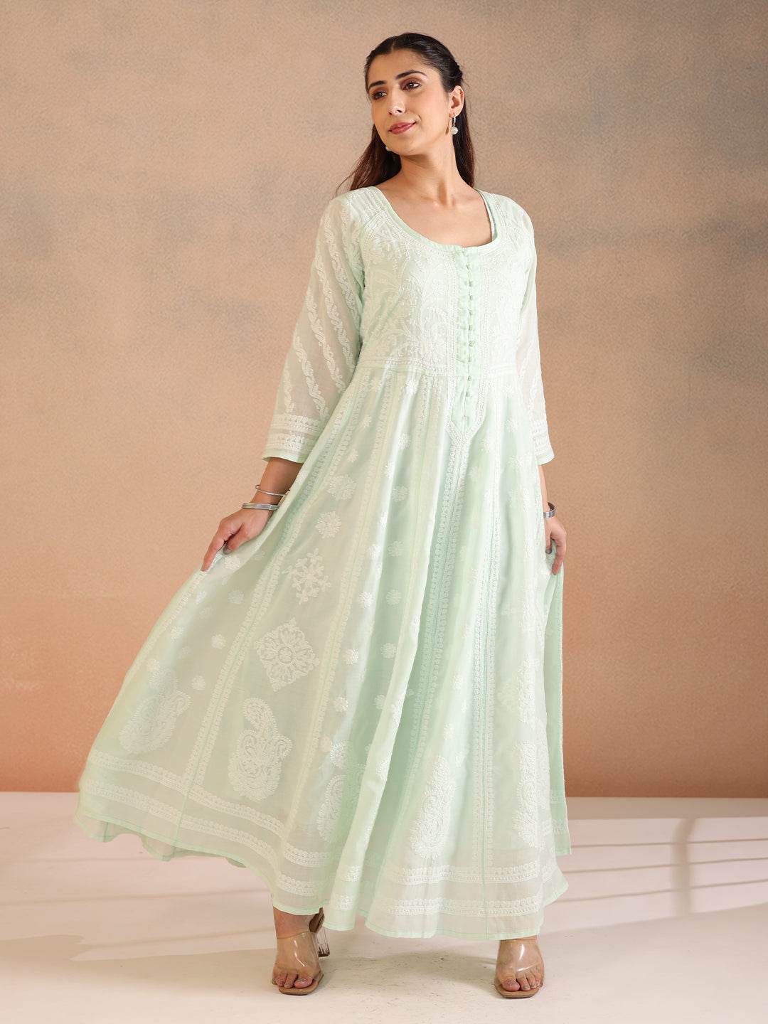 ANOKHI COTTON ANARKALI - KRI CHIKANKARI